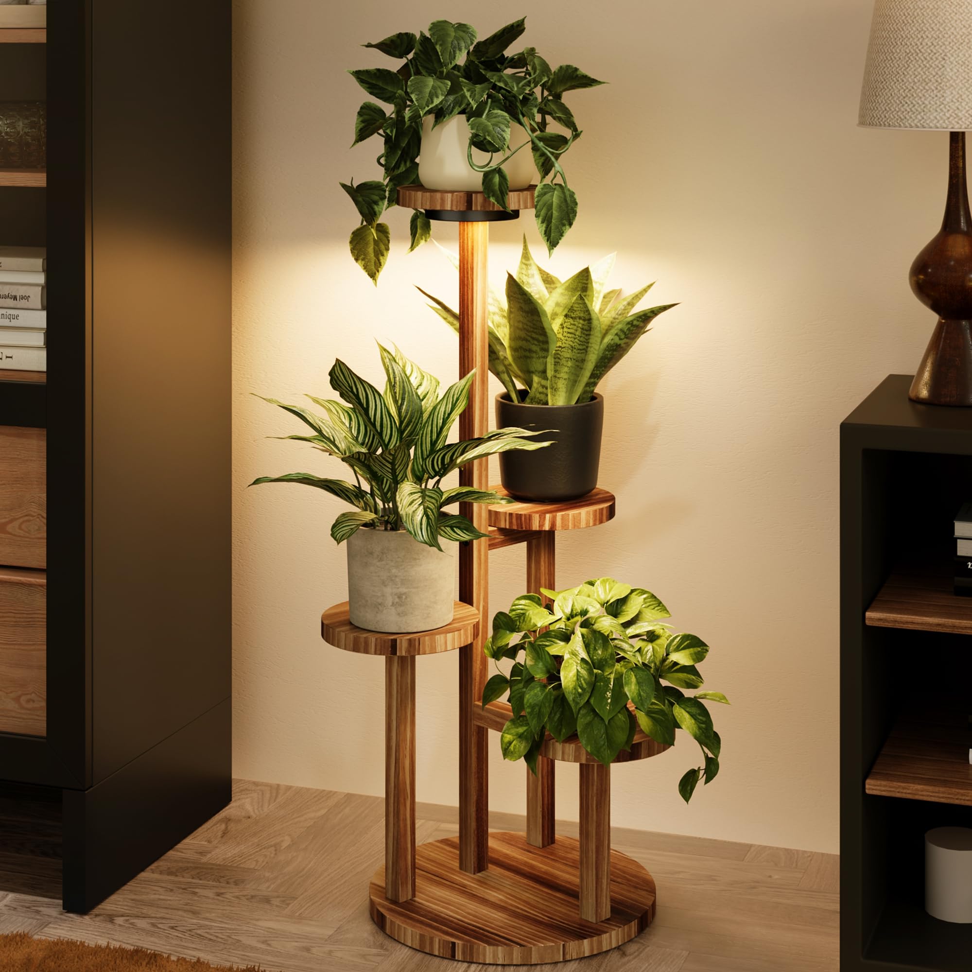 Bamworld front view of corner plant stand showcasing compact vertical garden and clean design