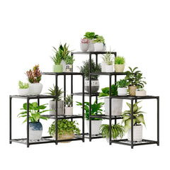 Bamworld front view of five-tier corner stand showing neat multi-plant display and space savings