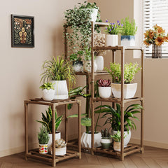 Bamworld front view corner plant stand shows organized vertical display and space-saving benefit