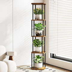 Bamworld front view full shelf showing five tiers and compact corner fit benefit