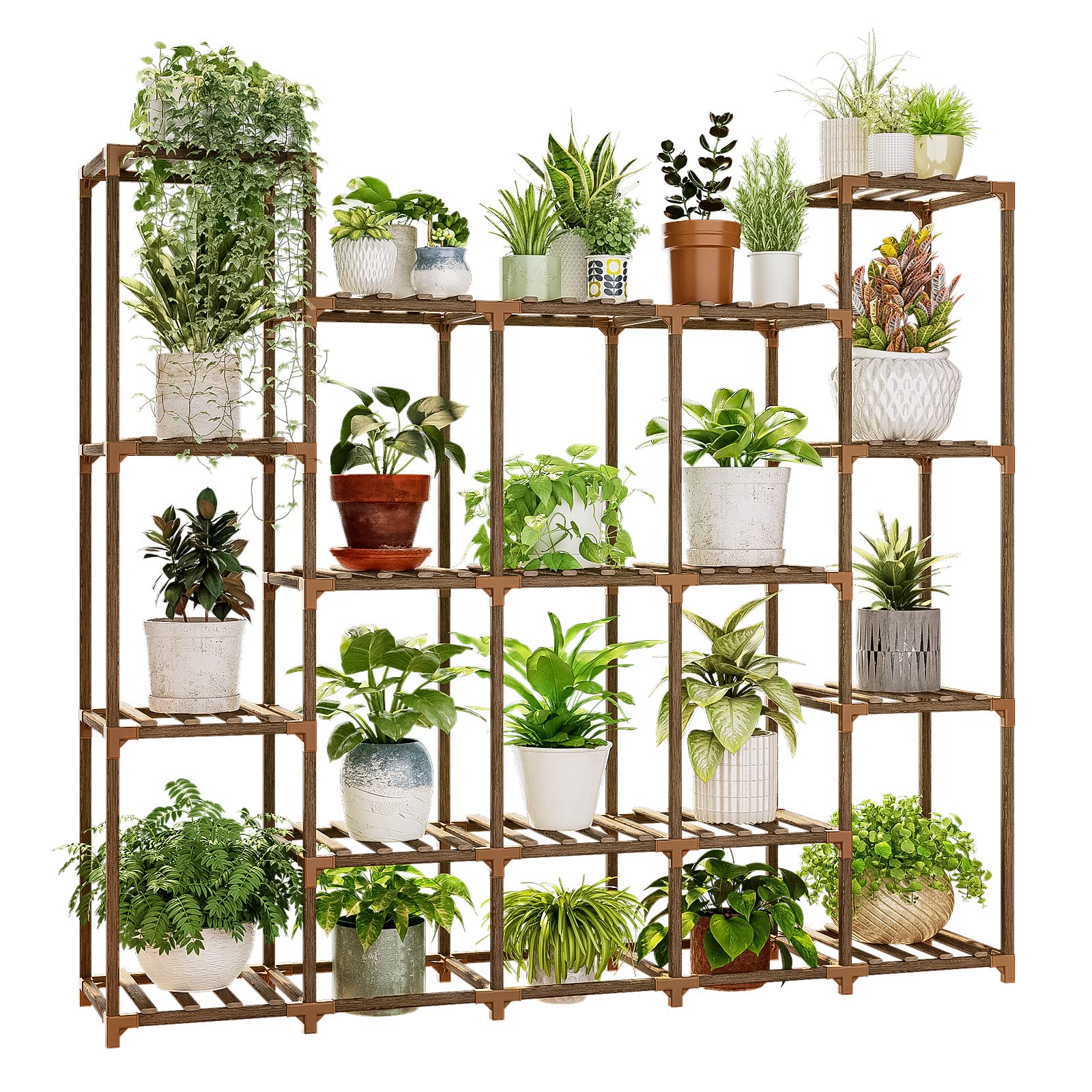 Bamworld front view large plant shelf shows capacity and neat display benefit