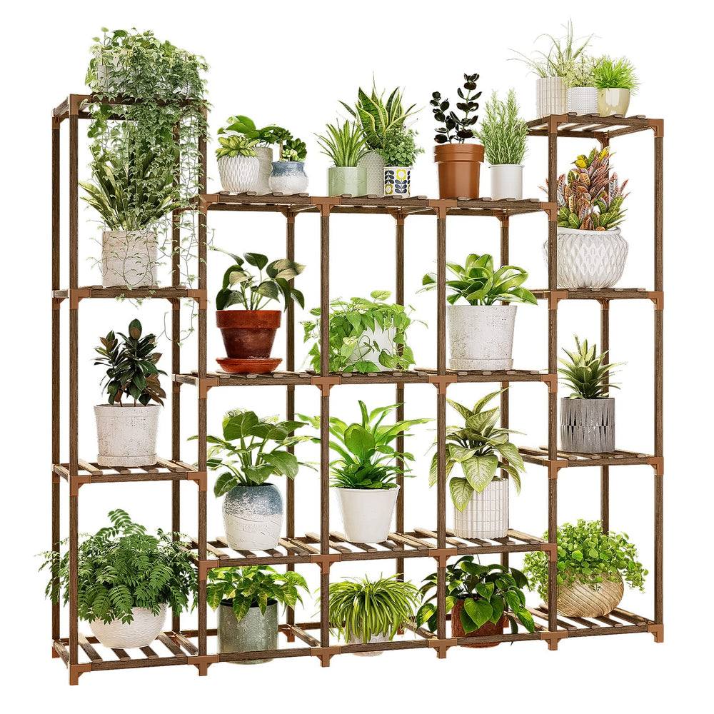 Bamworld front view large plant shelf shows capacity and neat display benefit