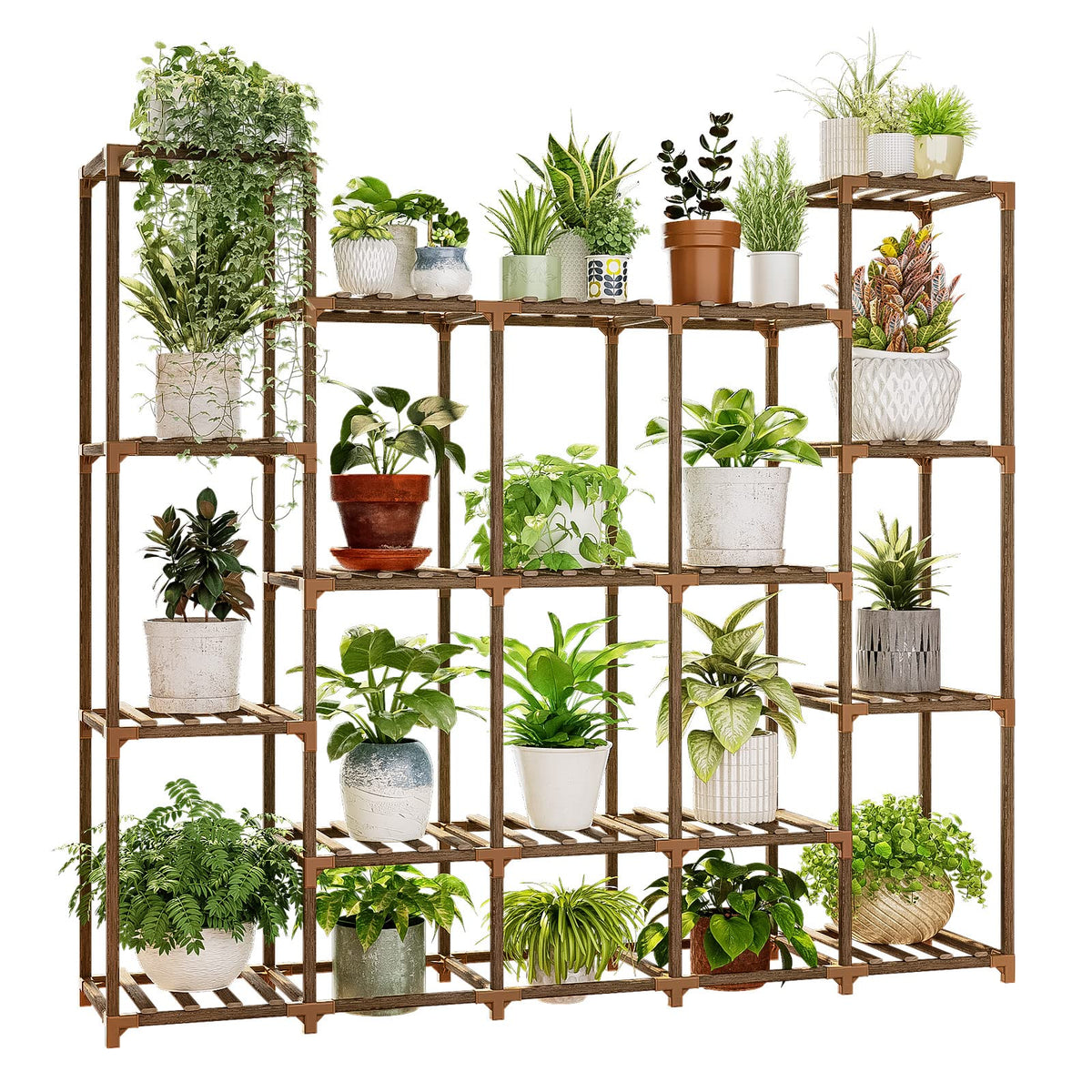 Bamworld front view large plant shelf shows capacity and neat display benefit