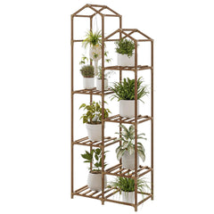 Bamworld front view plant stand shows organized multi-tier display benefit: saves space