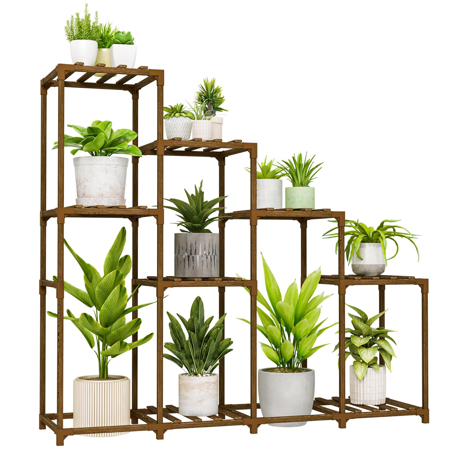 Bamworld front view of four-tier plant stand showing organized display benefit