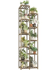 Bamworld front view of tall 11-tier plant stand showing vertical display benefit