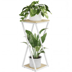 Bamworld front view tall plant stand showing tiered display and white finish, enhances room organization