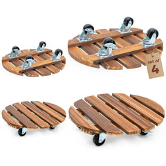 Bamworld front view of wood plant caddy showing stable base and wheels for easy mobility