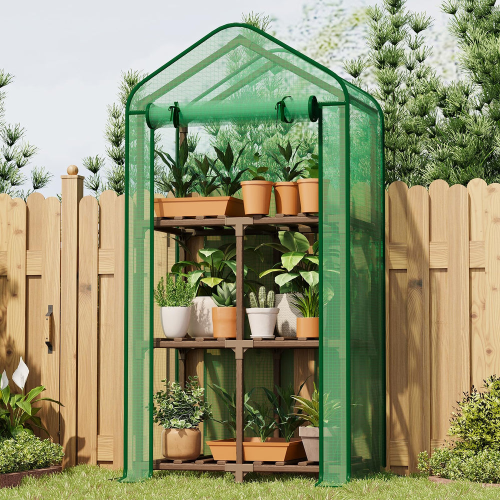 Bamworld front view showing three-tier rack and clear PE cover for space-saving growth