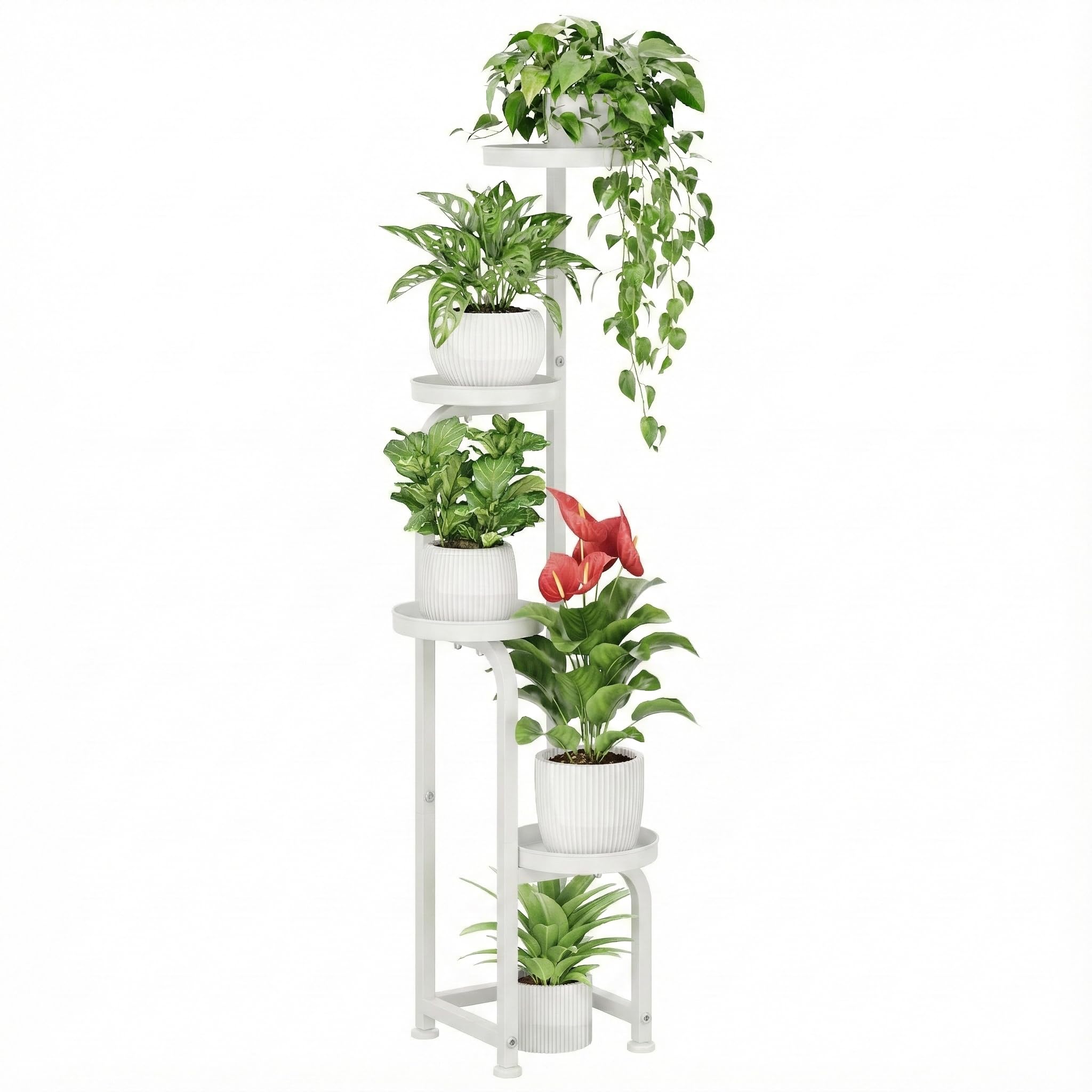 Bamworld front view of tall corner plant stand shows compact vertical display benefit
