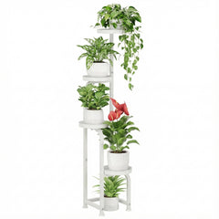Bamworld front view of tall corner plant stand shows compact vertical display benefit