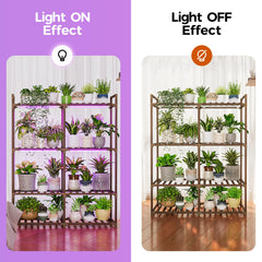 Bamworld purple grow lights illuminating multiple plant tiers for better energy