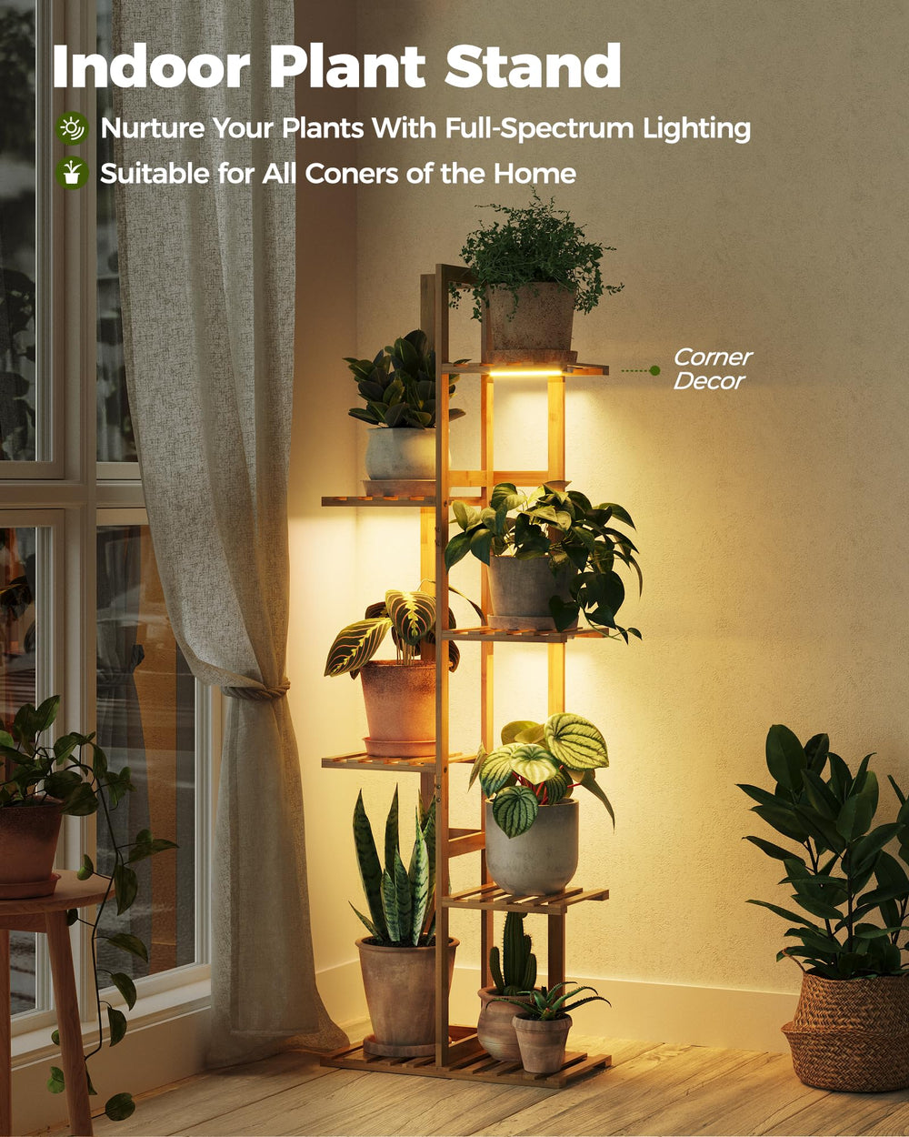 Bamworld grow light illuminated with LEDs, demonstrates adjustable light modes for plant health