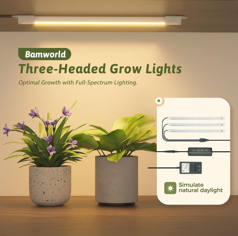 Bamworld grow light tubes detail showing full-spectrum lighting benefit for growth