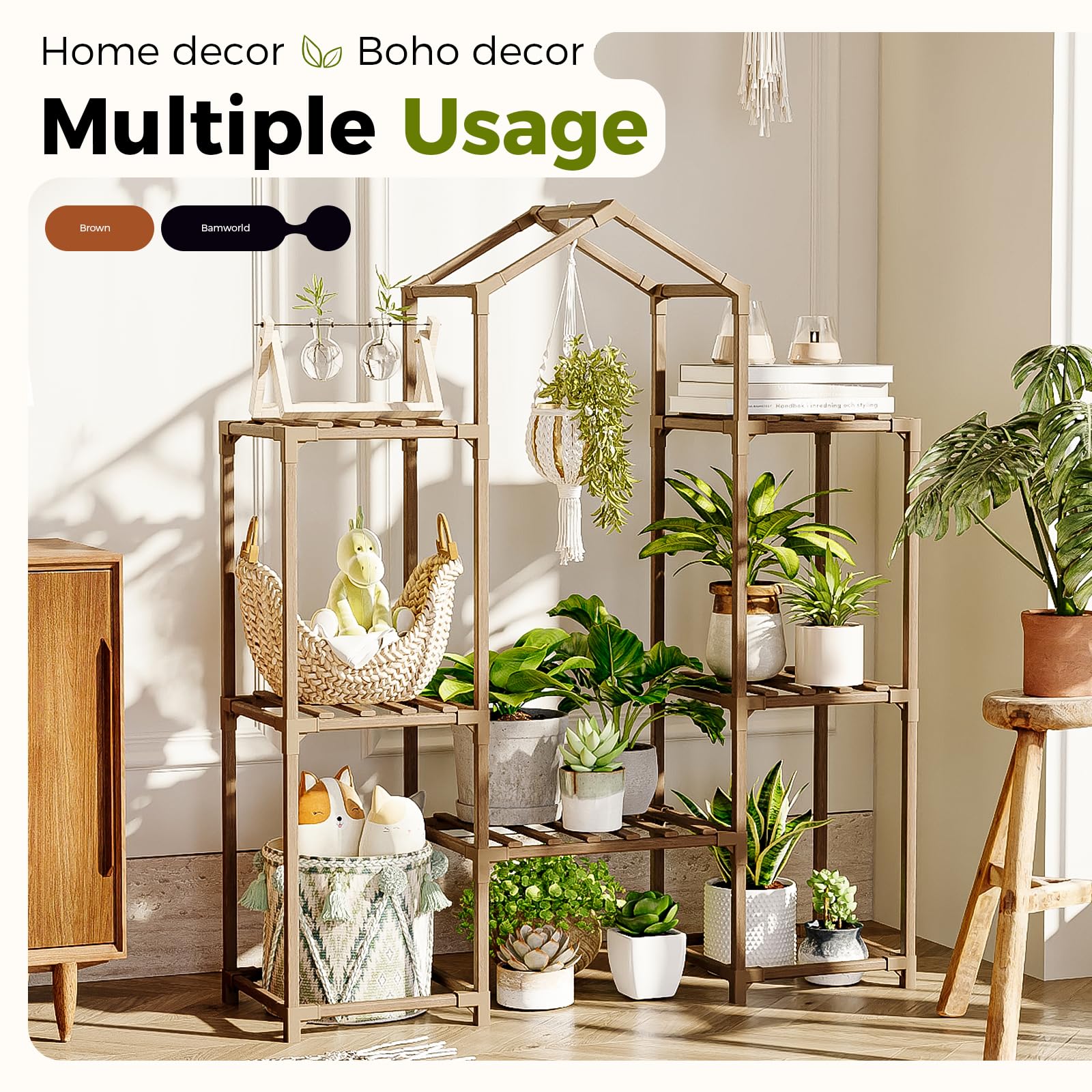 Bamworld styled in a living room adding vertical greenery and charm