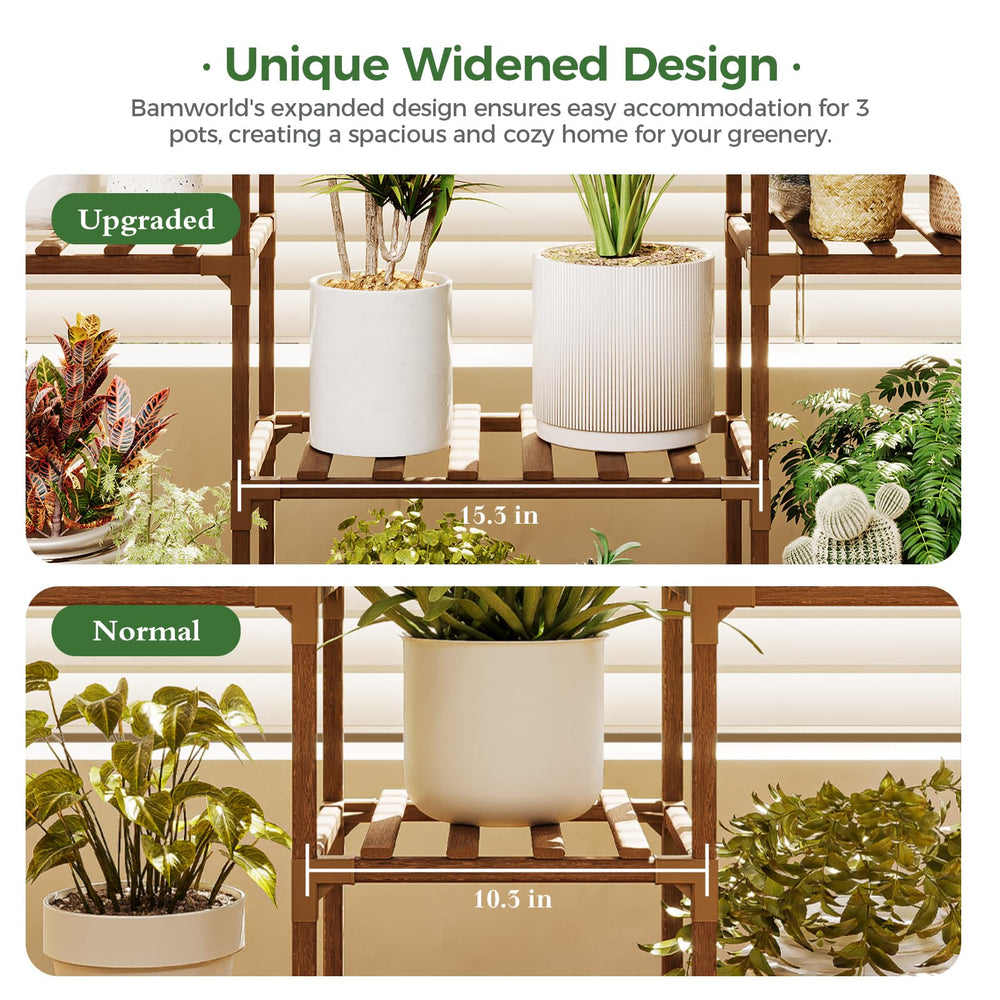 Bamworld plant stand on patio styled with plants showing decorative impact and outdoor use