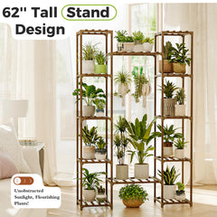 Bamworld plant stand placed in a corner maximizing vertical space and light