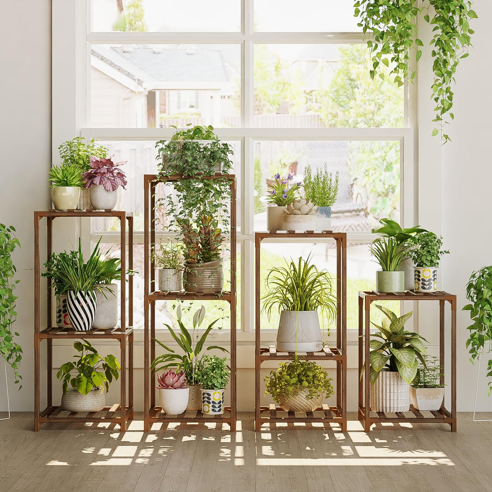 Bamworld front view of assembled plant stands showing neat display and space-saving benefit
