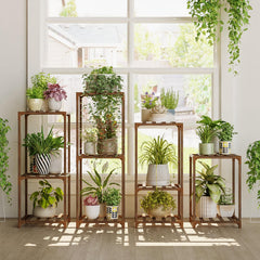 Bamworld front view of assembled plant stands showing neat display and space-saving benefit