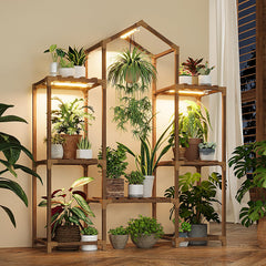 Bamworld front view of wood plant stand showing full design and benefit of organized display
