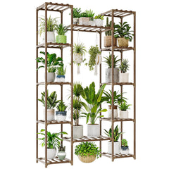 Bamworld plant stand front view showing full 12-tier storage and tidy display