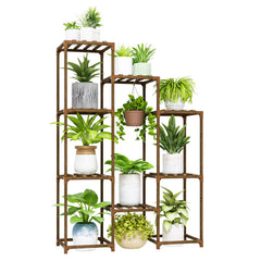 Bamworld front view of ladder plant stand showcasing layered plants and space saving