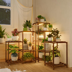Bamworld front view of 11-tier stand showing neat plant display and stability