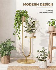 Bamworld stand staged in living room adding vertical greenery and midcentury style