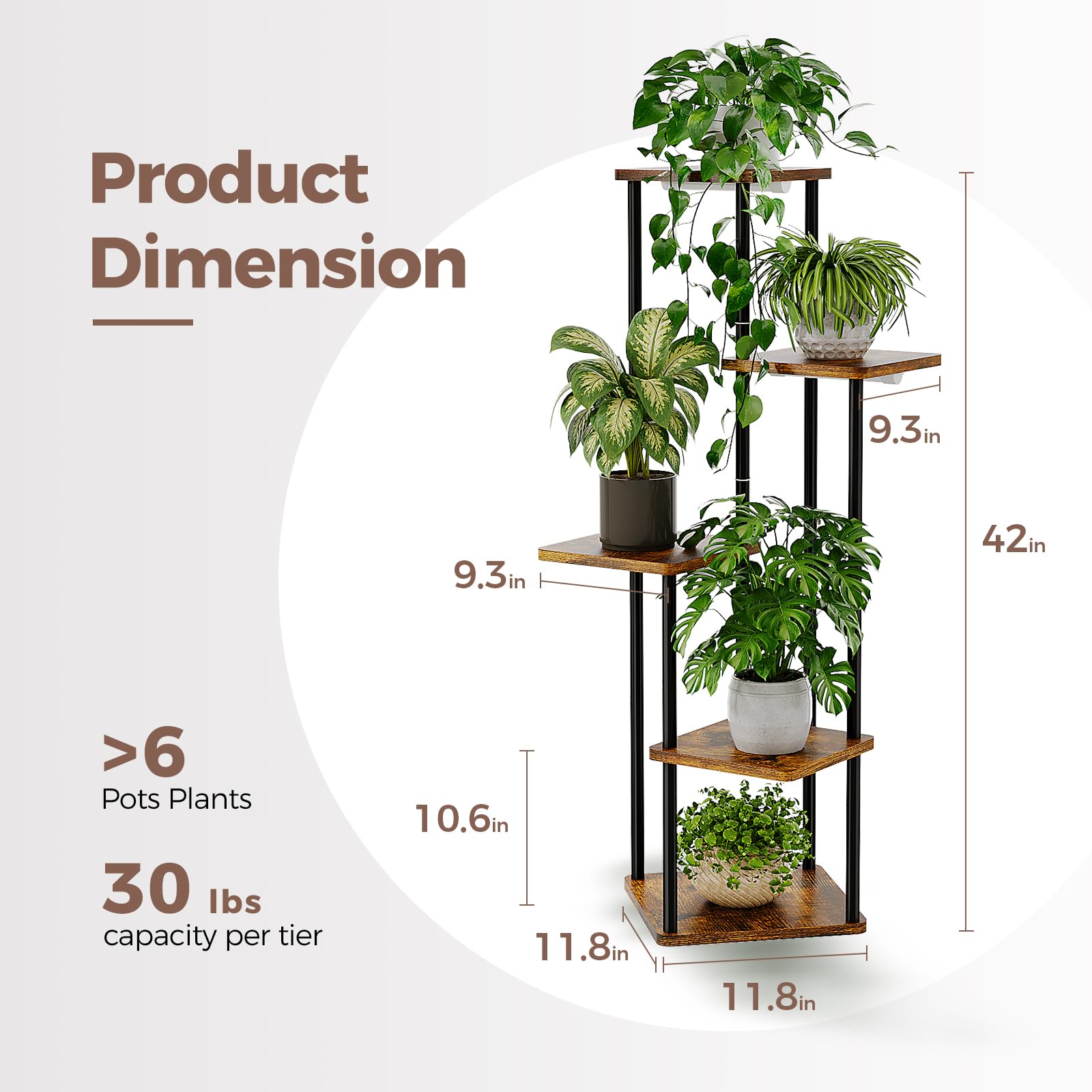 Bamworld plant stand next to a hand and pot for scale, compact 11.8 inch width saves floor area