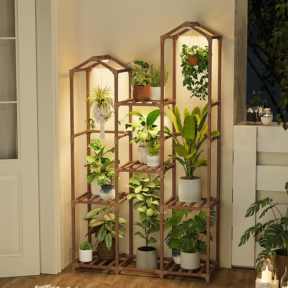 Bamworld shelf with multiple pots for scale showing compact vertical storage benefit