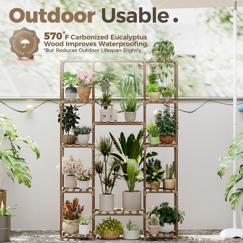 Bamworld shelf detail with multiple pots showing organized plant storage