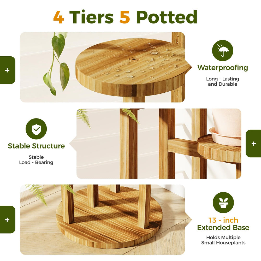 Bamworld plant stand in living room with plants, adding vertical greenery and decor impact