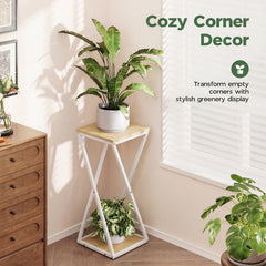 Bamworld corner plant stand placed in living room corner, saves floor space and improves light exposure