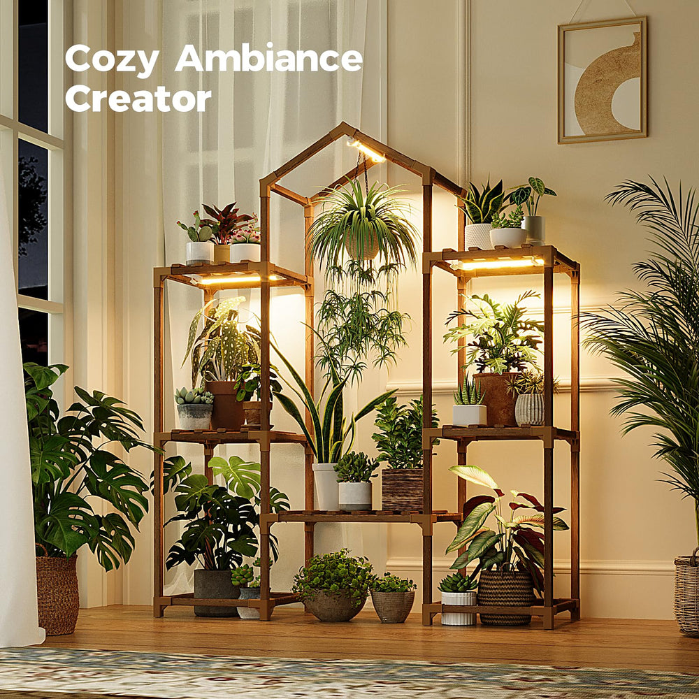 Bamworld plant stand beside a potted plant showing scale and compact space-saving benefit
