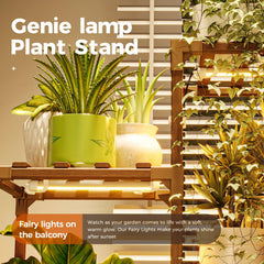 Bamworld plant stand in living room creating warm ambiance and space saving
