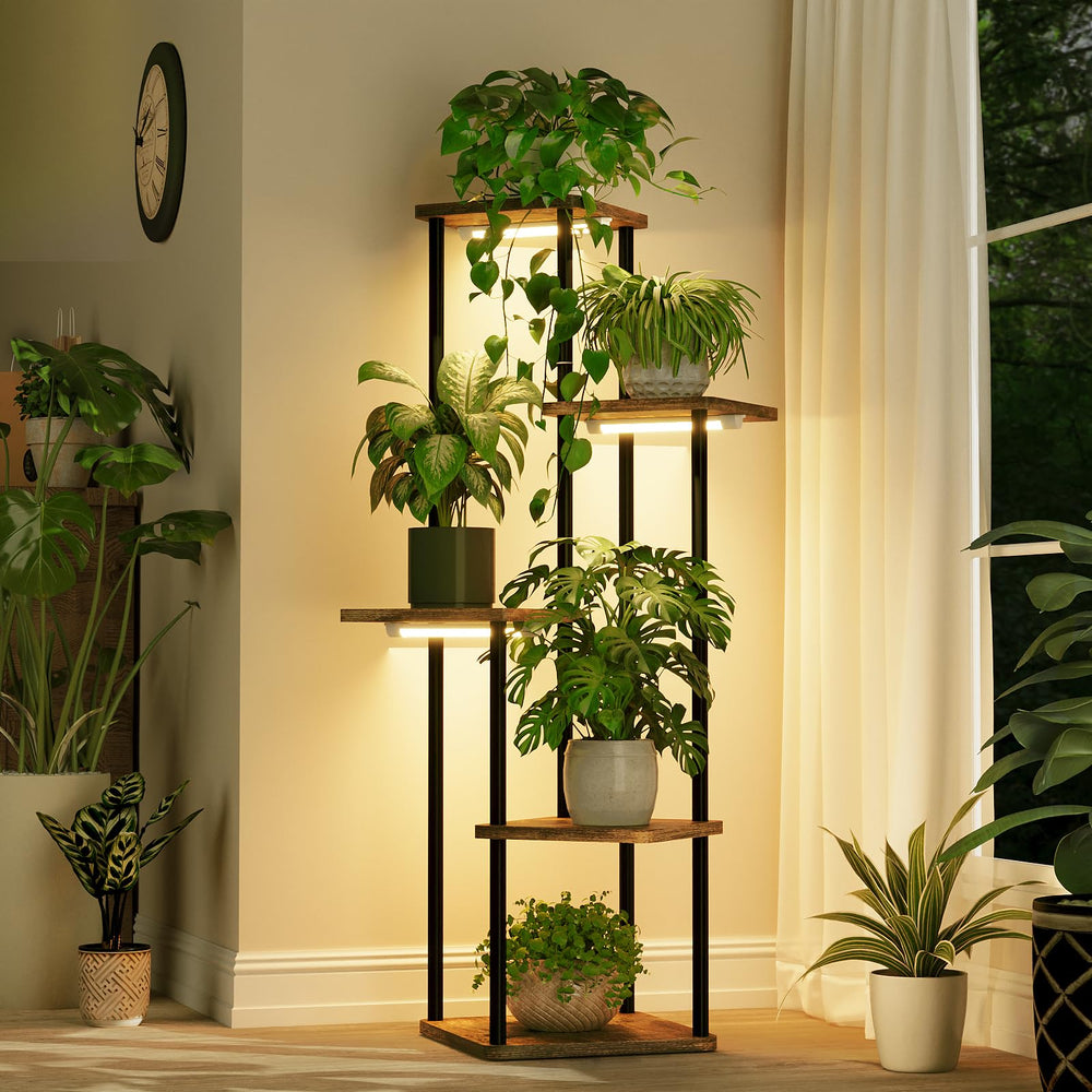 Bamworld top shelf with fiddle leaf fig demonstrating widened base and crossbar for upright stability