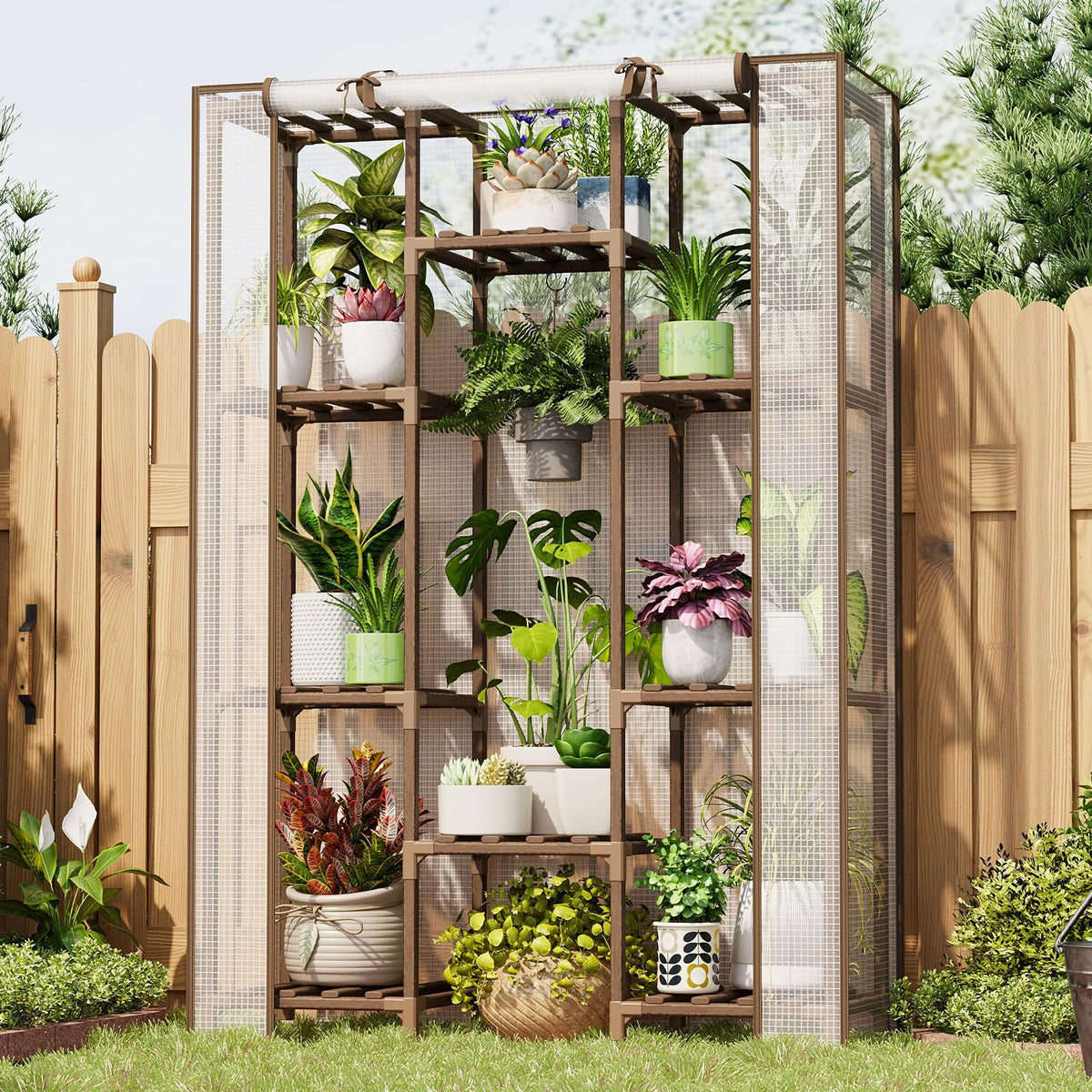 Bamworld wooden frame front view showing stable vertical plant display and space savings