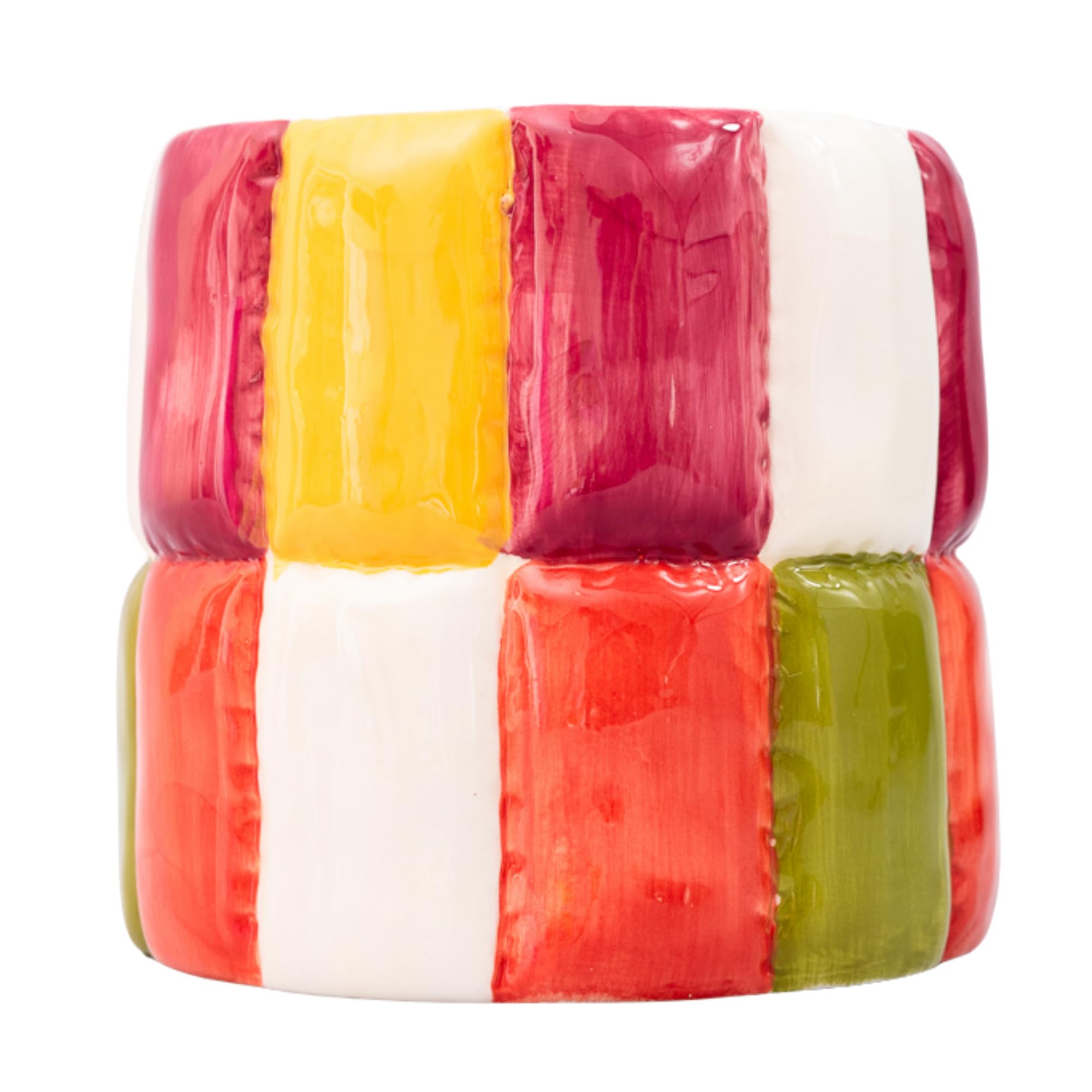 ban.do front view of colorblock ceramic planter showing vibrant panels and size benefit