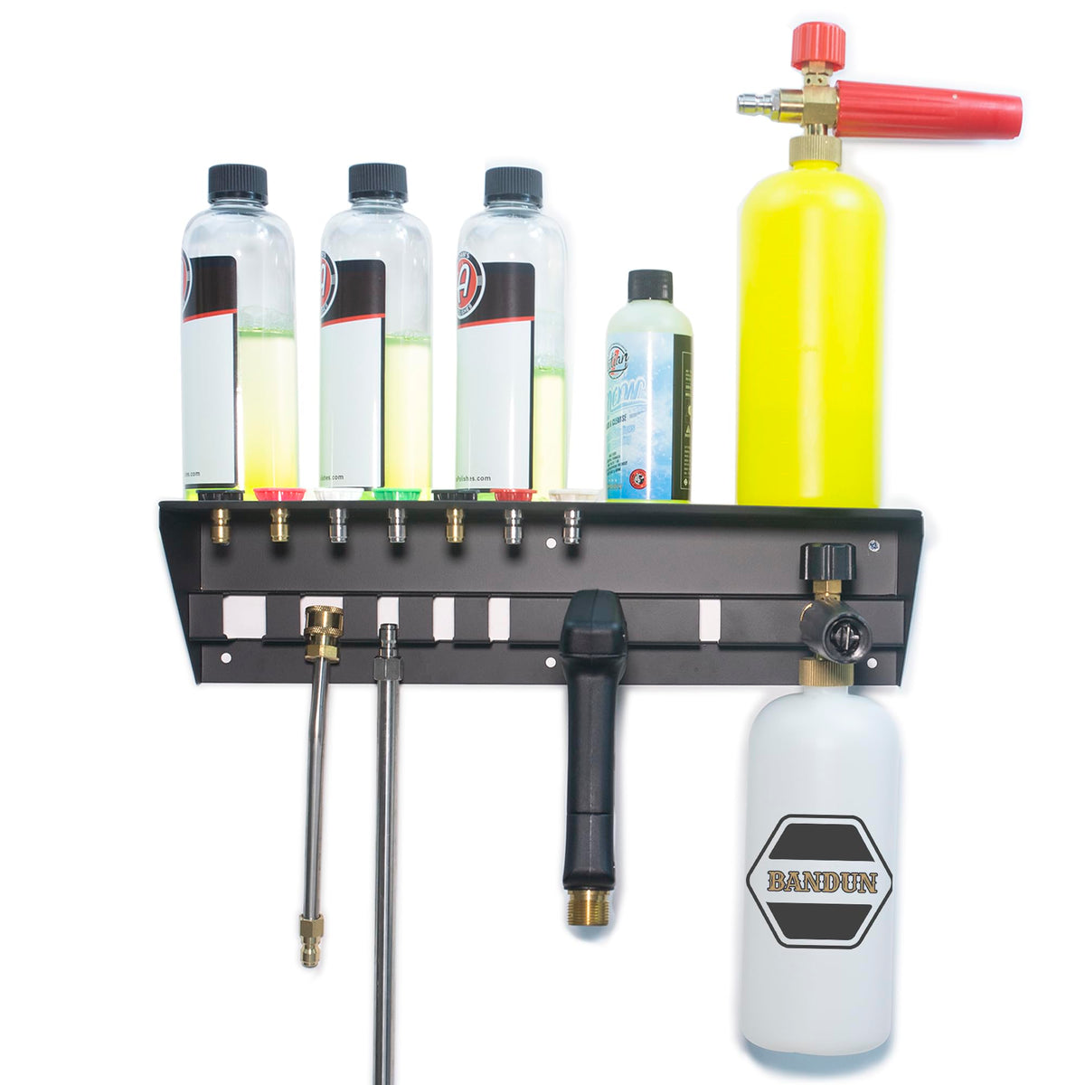 BANDUN front view rack mounted on wall showing organized washer tools and quick access