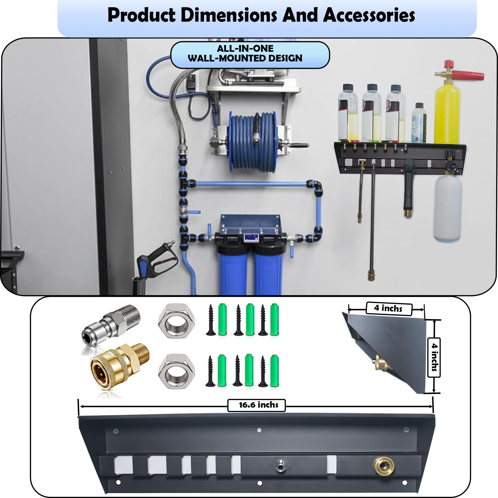 BANDUN mounted in garage with washer gear organized for efficient car washing