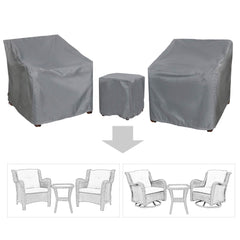 BANER GARDEN front view showing three-piece cover set protecting bistro furniture
