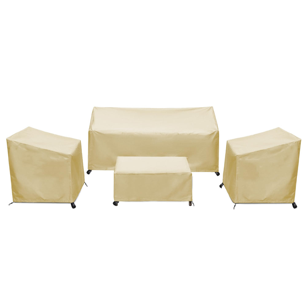 BANER GARDEN front view of full 4-piece beige cover set protecting furniture