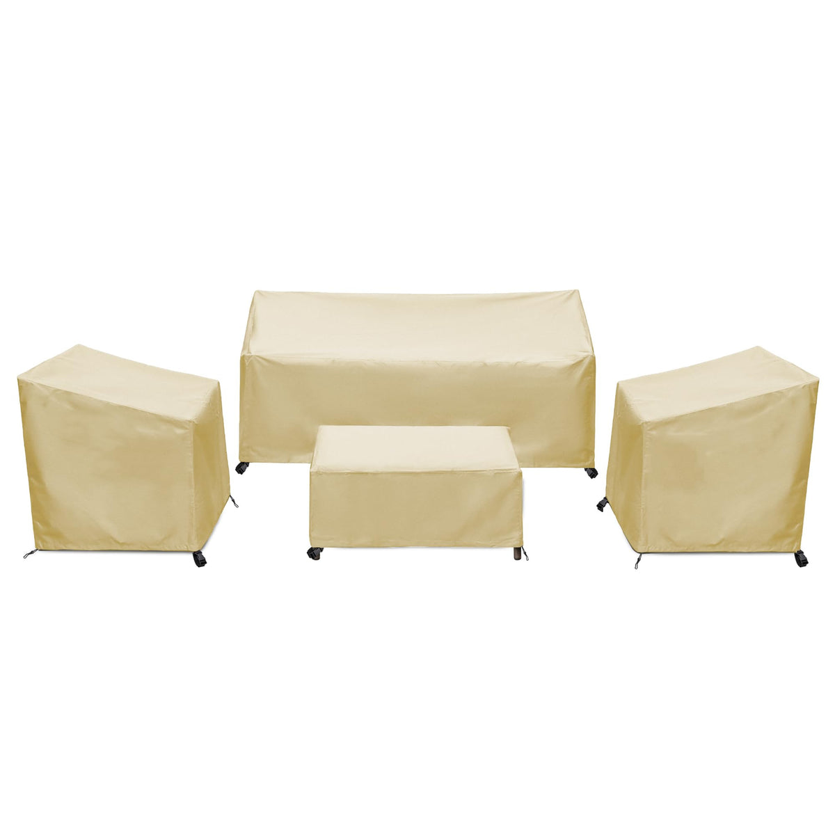 BANER GARDEN front view of full 4-piece beige cover set protecting furniture