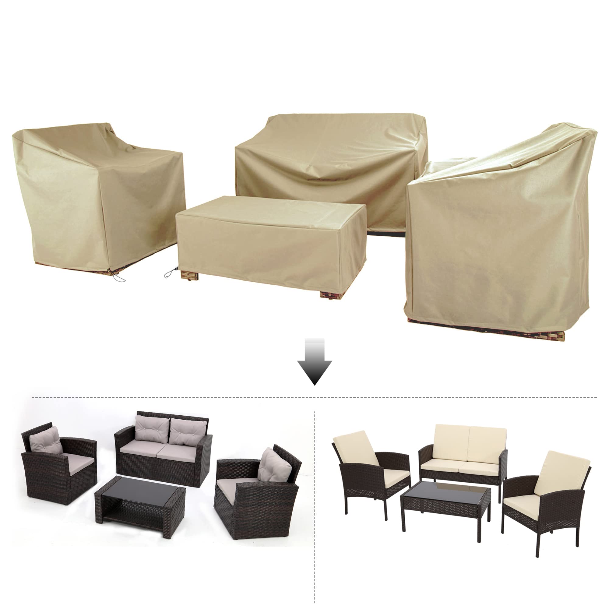 BANER GARDEN side view showing chair cover fit and secure drawstring benefit