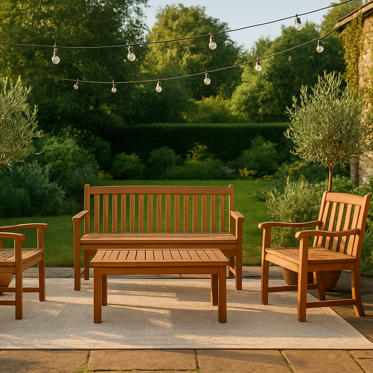 GardenLuxe hero — garden patio (mobile)