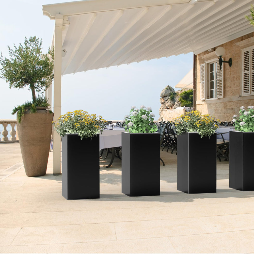 Baotree planter on porch with mixed plants showing stylish curb appeal and weather resilience