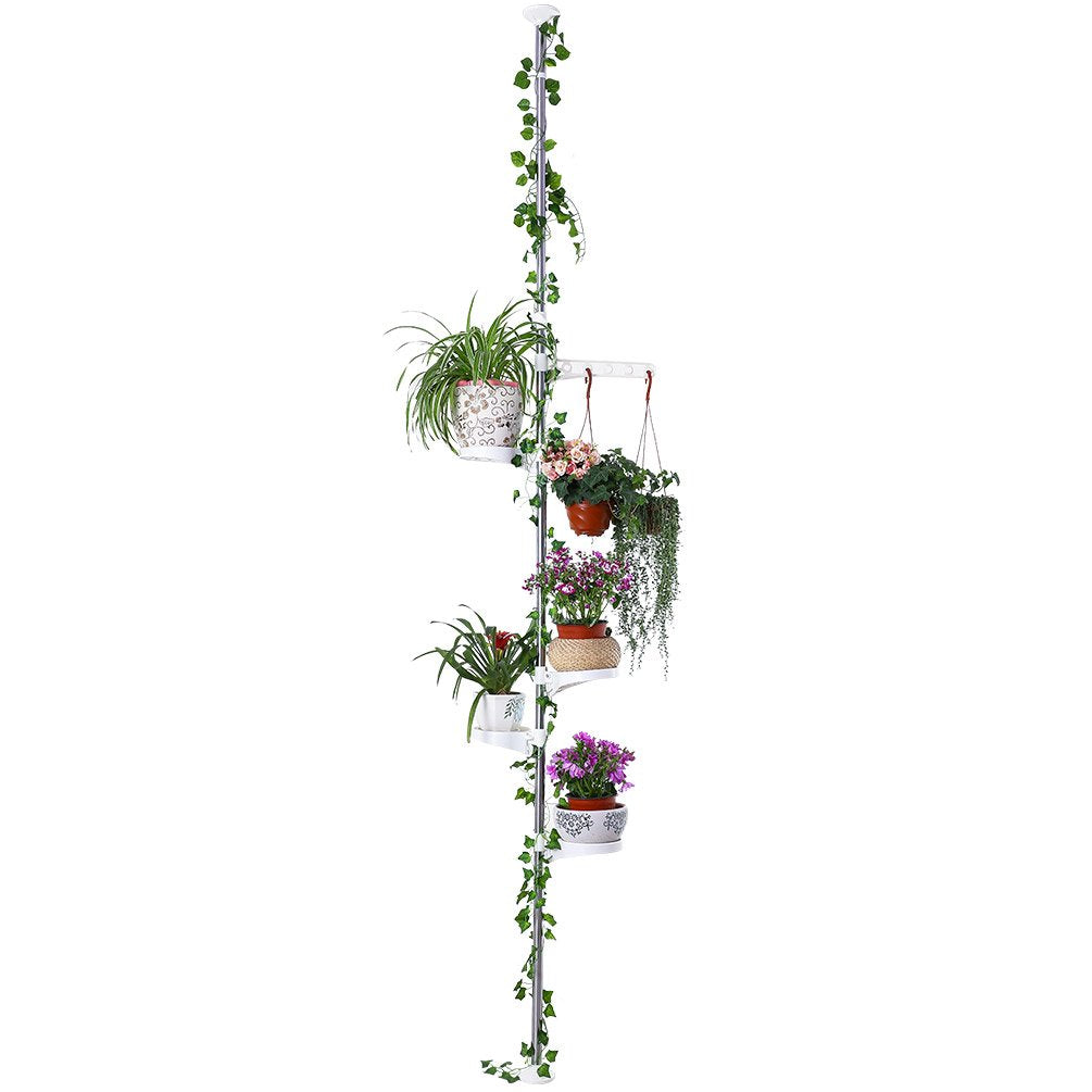 BAOYOUNI front view of ivory 5-tier plant stand showing vertical storage benefit