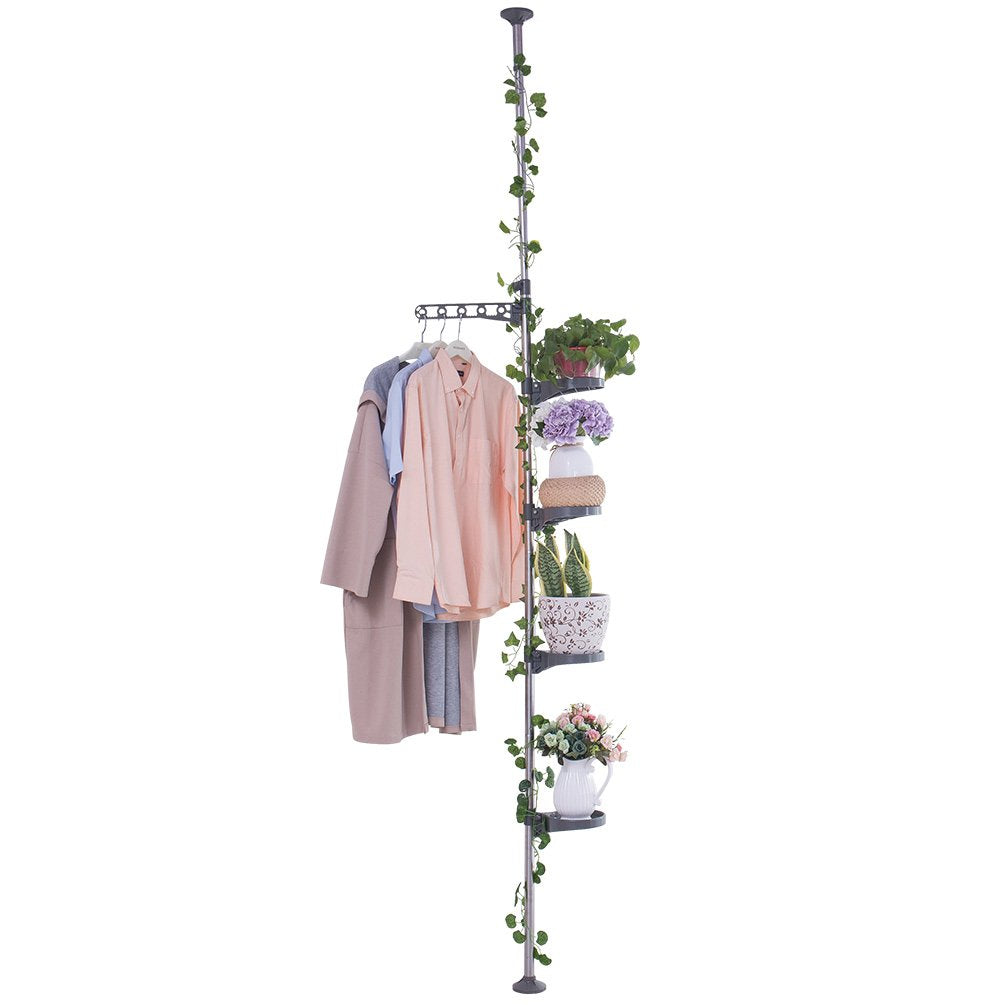 BAOYOUNI front view tension pole plant stand showing five-tier arrangement and grey finish