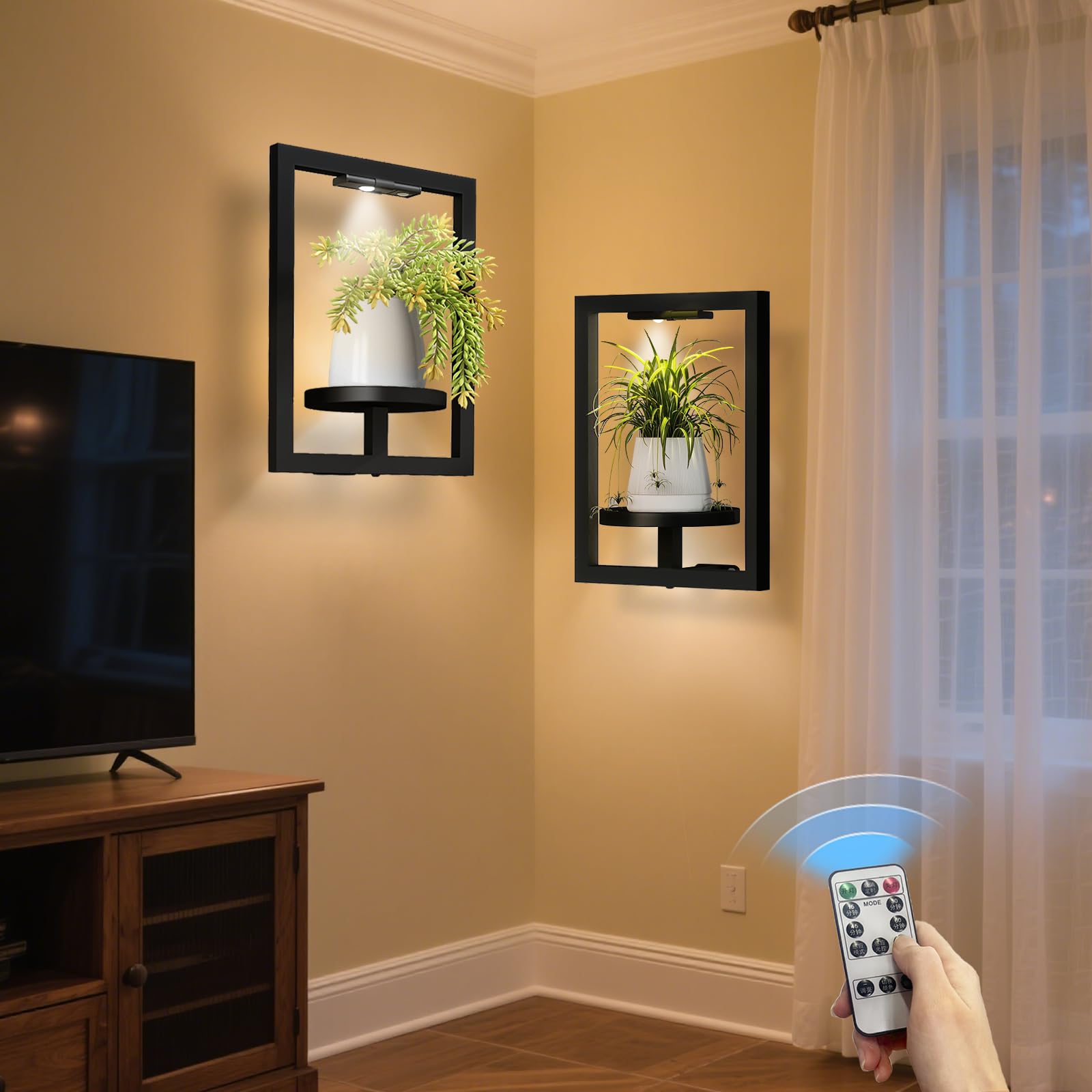 BAOYOUNI front view metal wall shelf with plants showing tidy display and space-saving benefit
