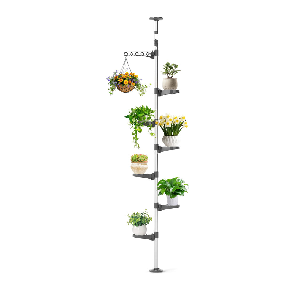 BAOYOUNI front view of 7-tier pole showing organized pots and space saving